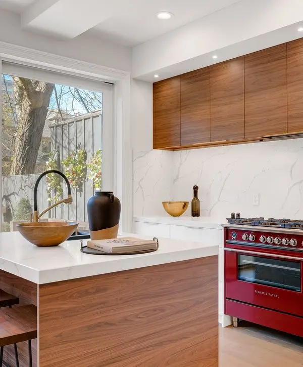 wooden kitchen remodeling set with bright window