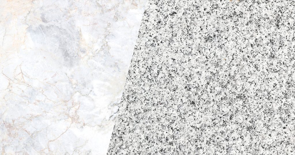 Granite vs marble countertop textures comparison showcasing color variations