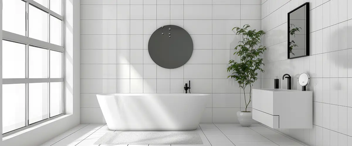 Modern bathroom with bathtub and floating vanity