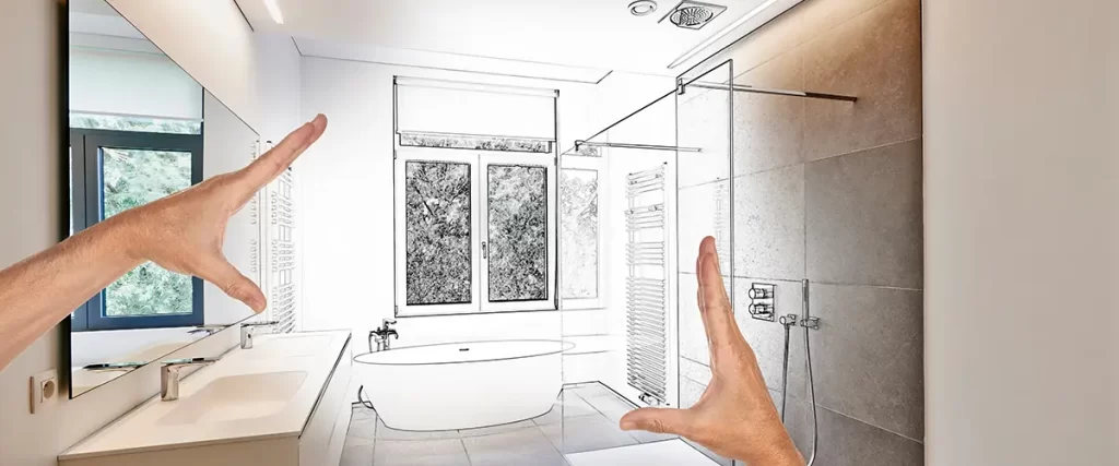 Bathroom remodeling design concept showing custom walk-in shower and modern master bath layout