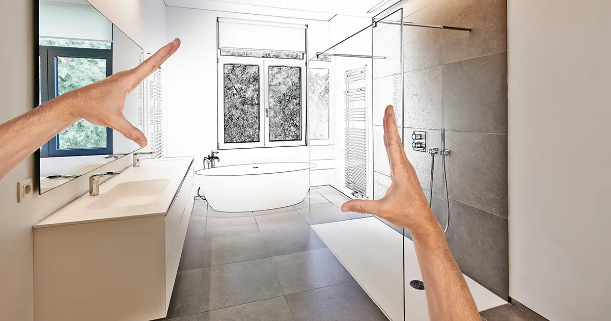 Bathroom remodeling design concept showing custom walk-in shower and modern master bath layout