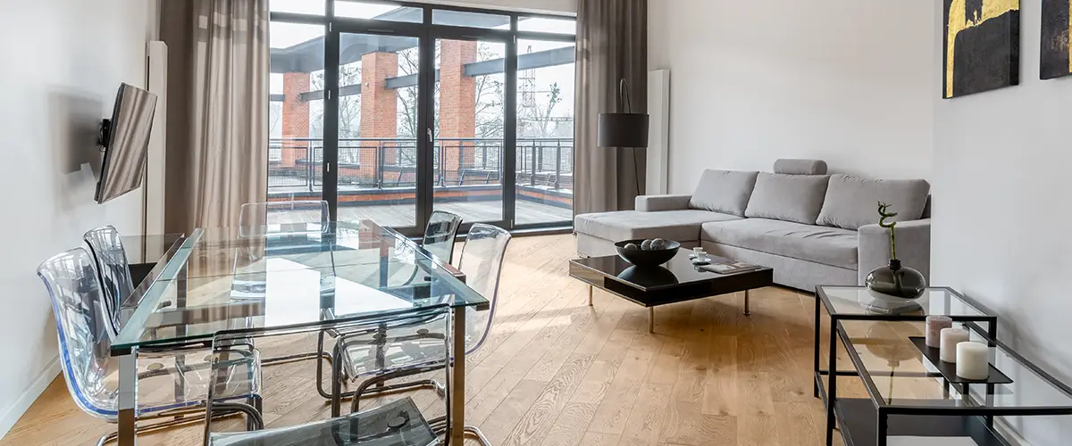 Contemporary living and dining space after a home remodel