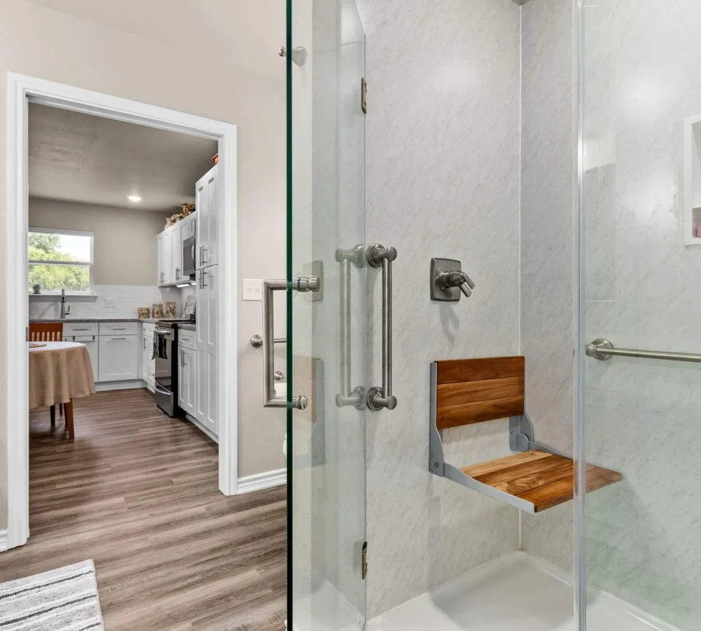 shower and exit to living room